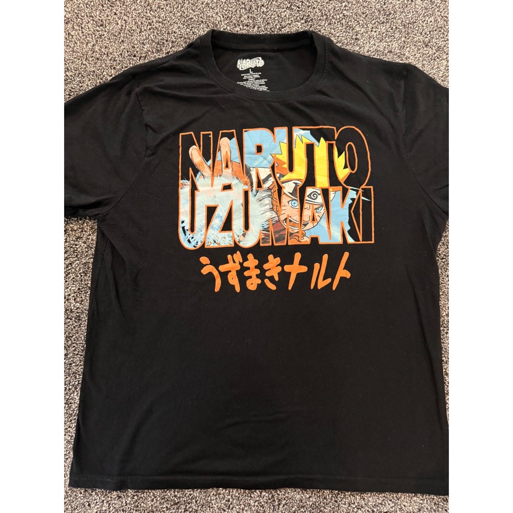 Naruto Uzumaki Anime Graphic T-Shirt Black Mens Large Short Sleeve Crewneck Tee